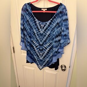Blue Tie-Dye Layered Poncho Top- size 2x